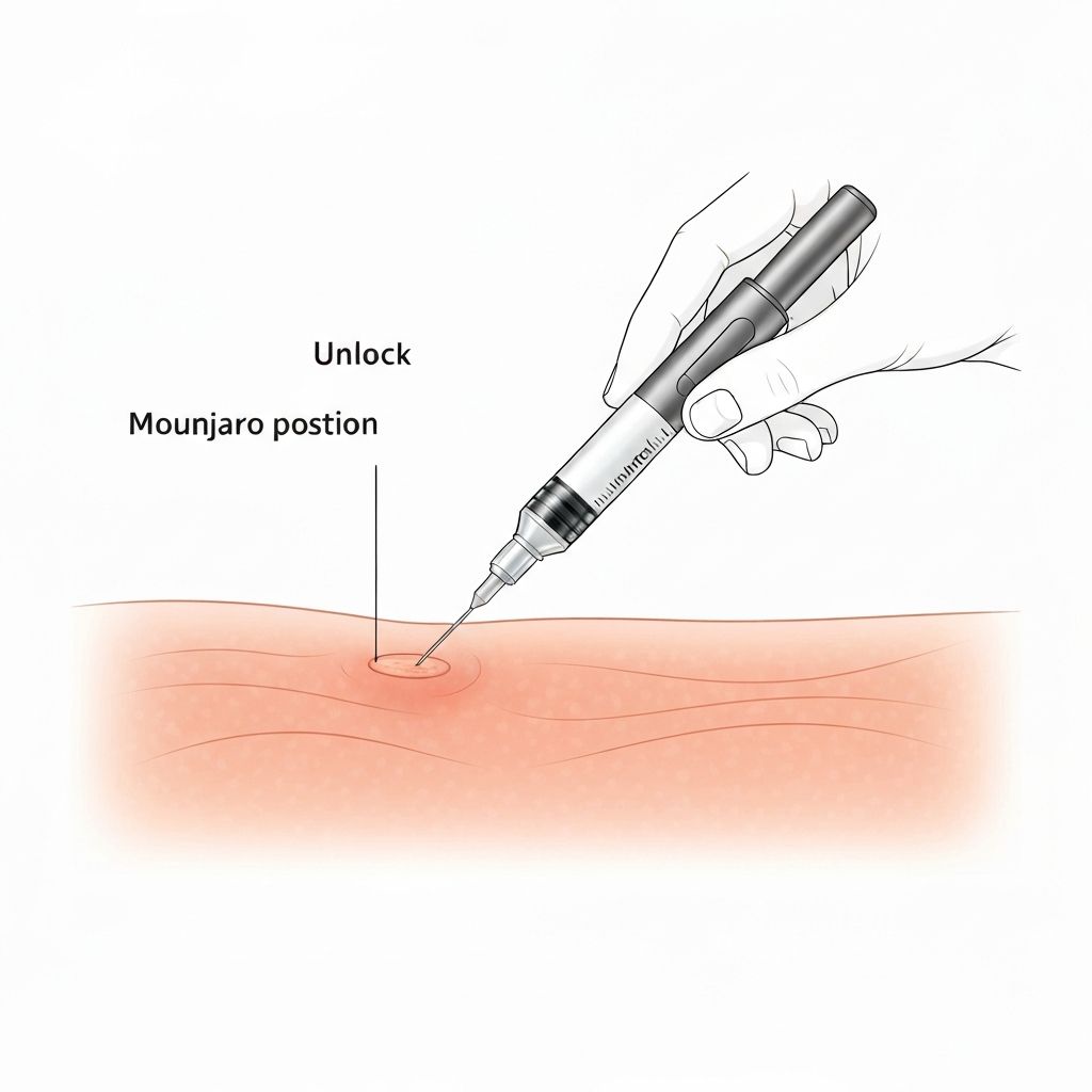 Placing Mounjaro pen on skin and unlocking